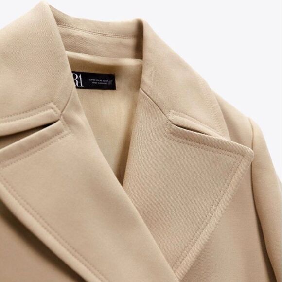 Zara Double Breasted Short Coat Taupe Brown New Small - Picture 4 of 5